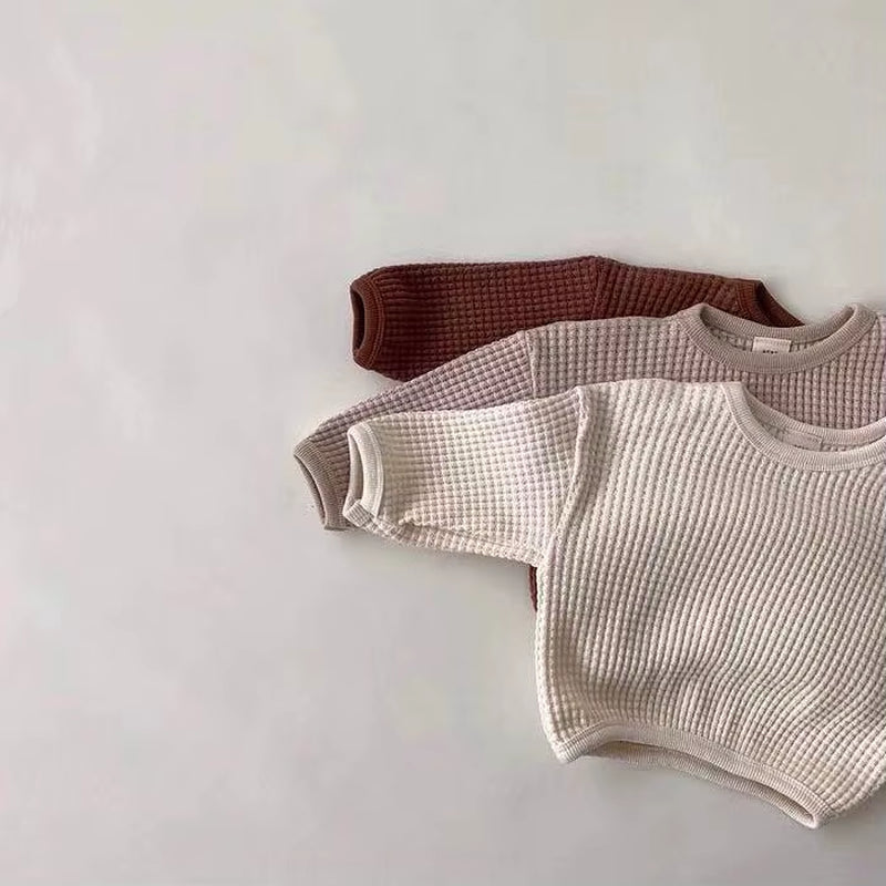 2024 New Autumn Cotton Baby Long Sleeve T Shirts Kids Waffle Shirts Solid Boys Bottoming Infant Girl Tops Toddler Clothes 0-24M