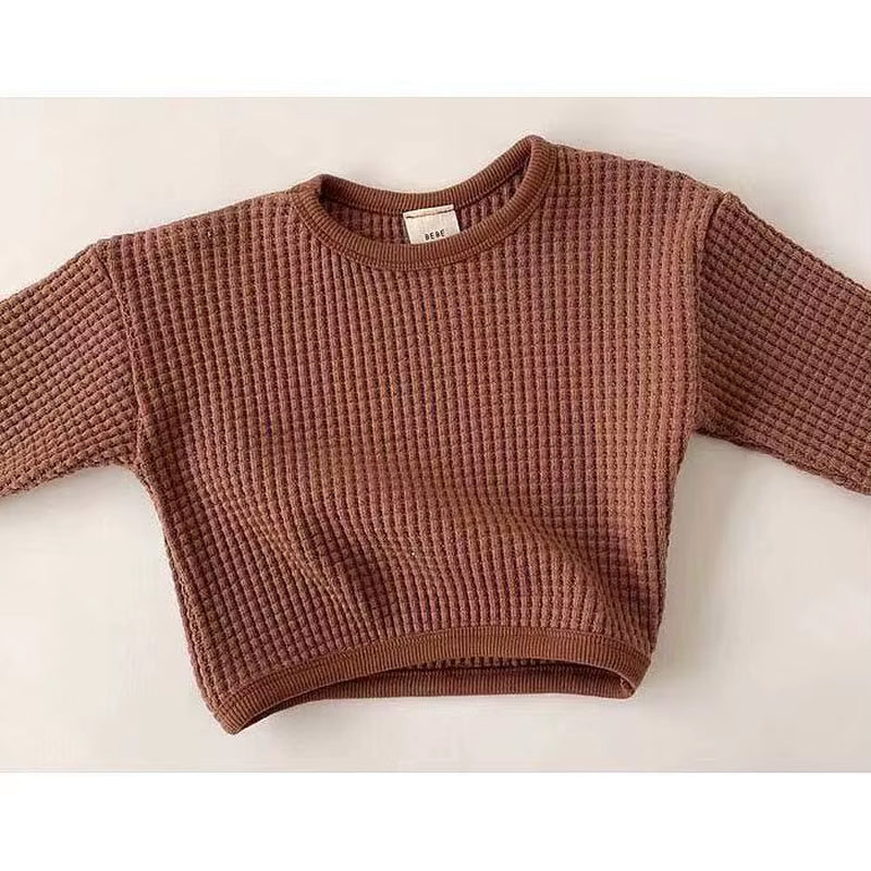 2024 New Autumn Cotton Baby Long Sleeve T Shirts Kids Waffle Shirts Solid Boys Bottoming Infant Girl Tops Toddler Clothes 0-24M
