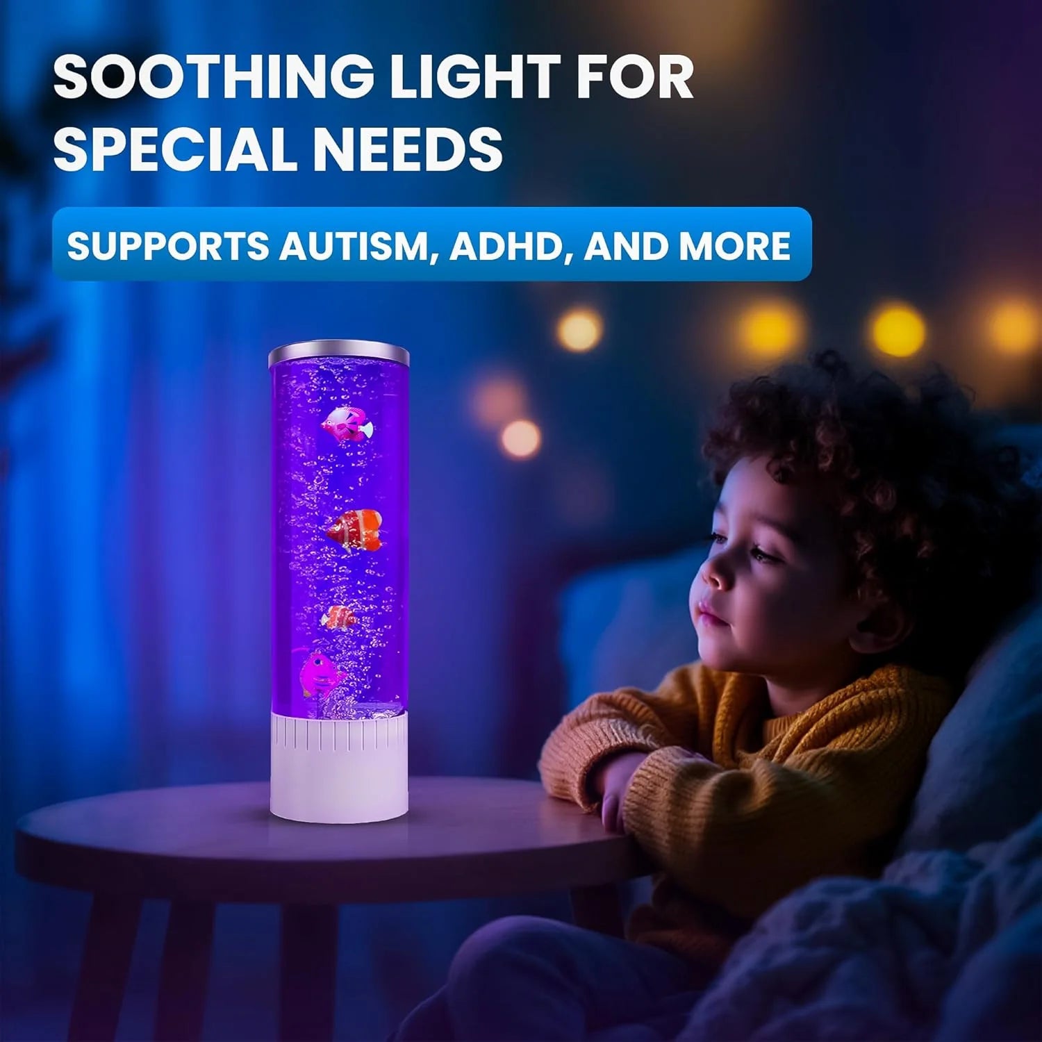 Bubble Lamp | 7 Color Changing LED Lamps | Fake Aquarium Night Light | Artificial Fish Tank with Moving Fishes | Home Decor, Ideal Gift for Kids, Adults, Sensory Lights for Autism & ADHD