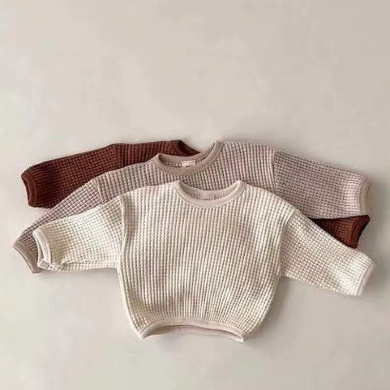 2024 New Autumn Cotton Baby Long Sleeve T Shirts Kids Waffle Shirts Solid Boys Bottoming Infant Girl Tops Toddler Clothes 0-24M
